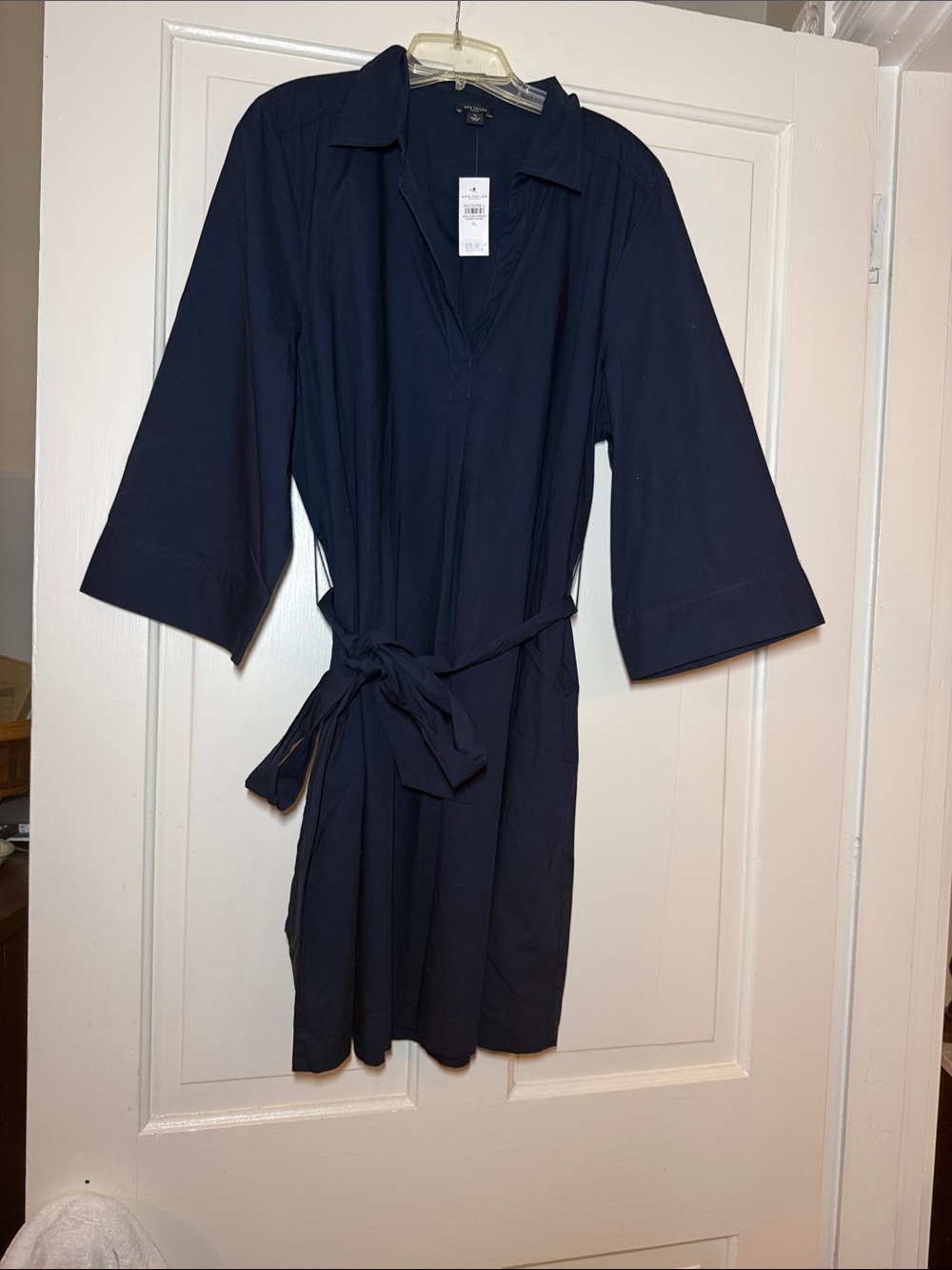 Ann Taylor NWT Navy Poplin Shirt Dress with Waist Tie